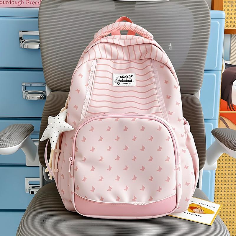 Schoolbag Striped Stars Backpack Schoolgirl Class School Bag Commuter Bag Outdoor Leisure Travel Lace Bow Backpack