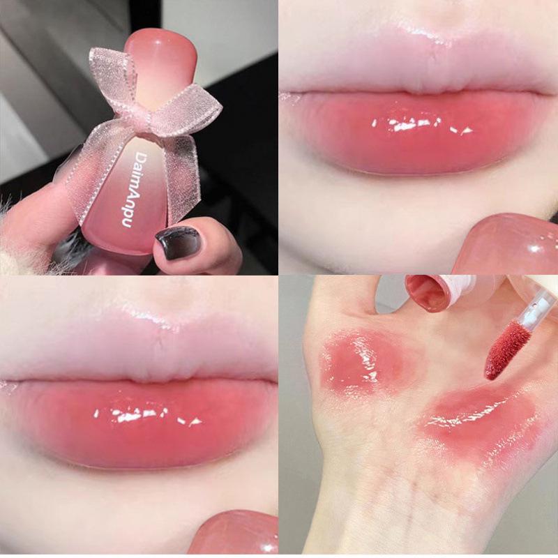 Daimanpu Clear Oxygen Mirror Lip Glaze: Watery Glass Jelly Lips in Milk Tea Shade Lip Gloss