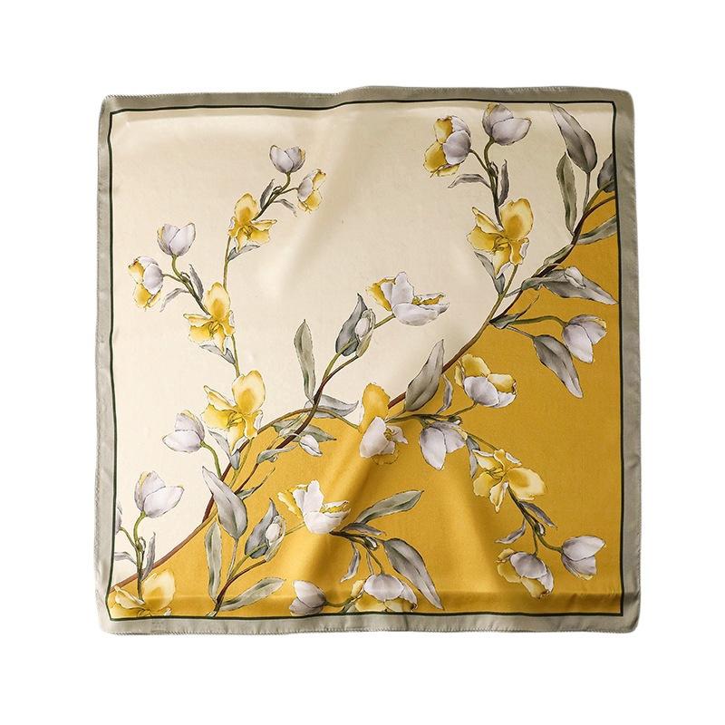 111 mulberry silk silk scarf women's spring and summer small square scarf versatile elegant retro printing sunscreen shawl scarf