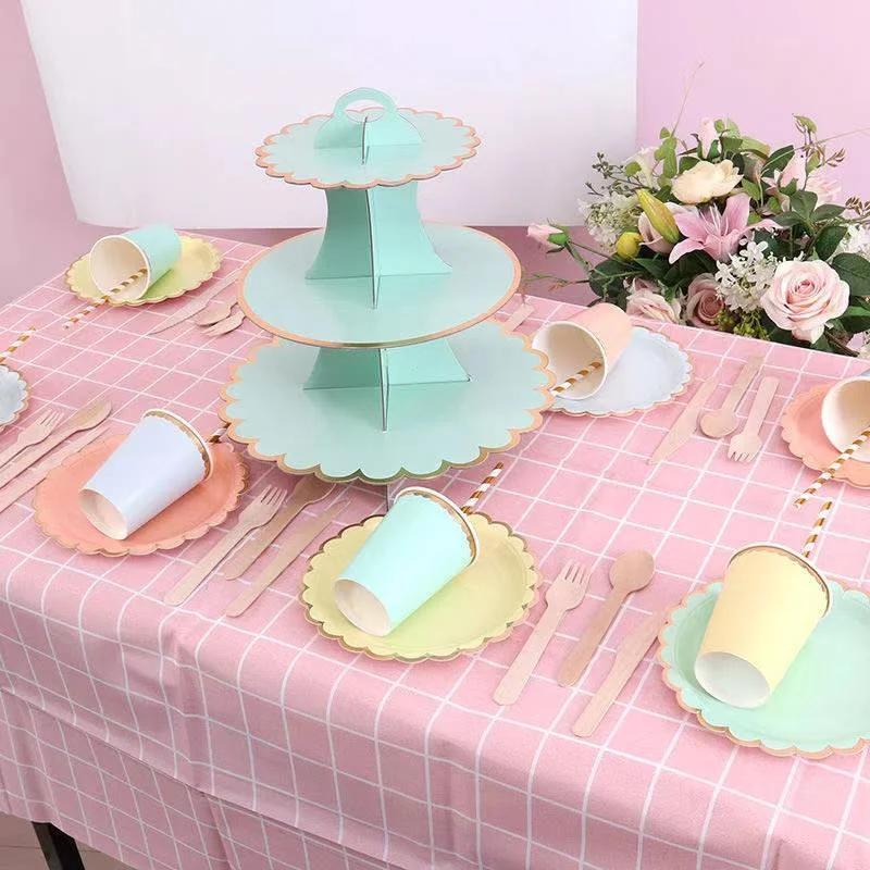 3-Layer Disposable Round Birthday Cupcake Dessert DIY Paper Craft Stand Dessert Display Rack Wedding Party Supplies Cake Tools
