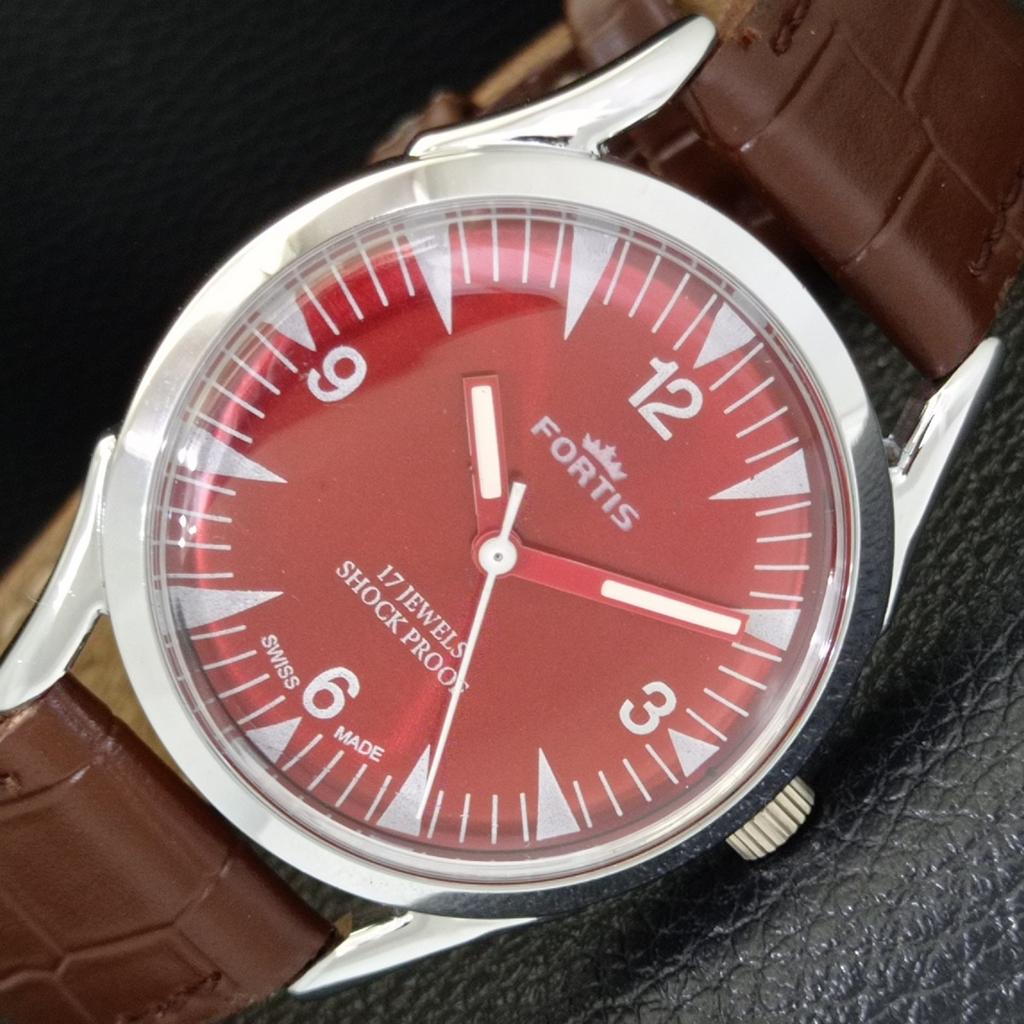 VINTAGE HAND-WINDING SWISS MENS REFURBISHED RED COLOR DIAL WATCH a701017-5 R205a-a701017