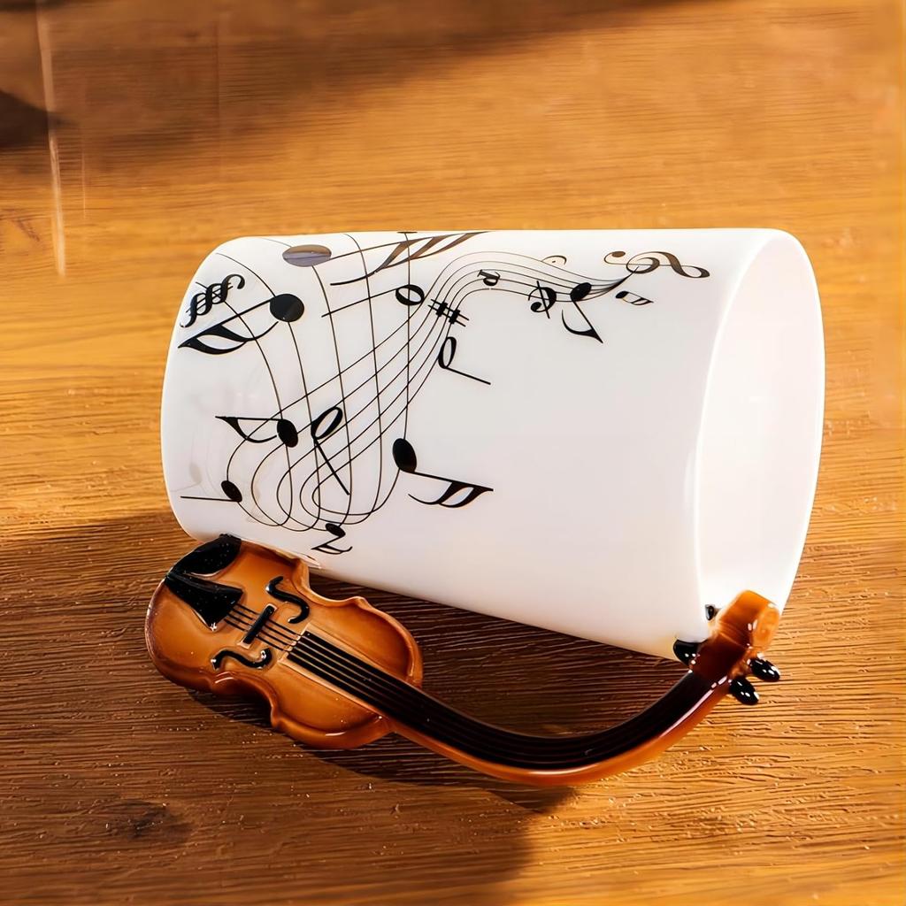 8.5oz Creative Music Mug Violin Style Guitar Ceramic Mug Coffee Tea Milk Stave Cups with Handle Coffee Mugs Novelty Gifts