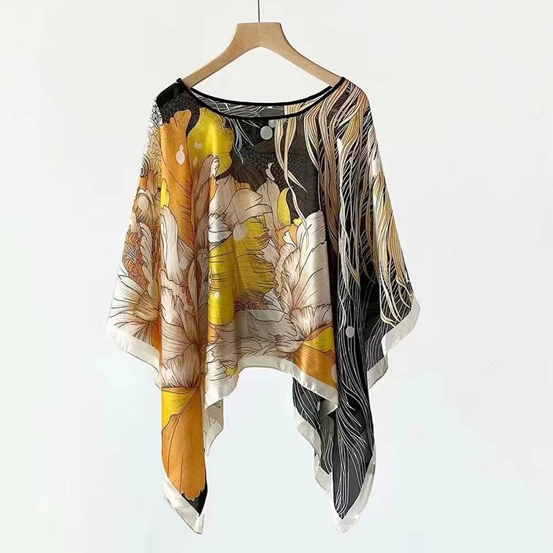 2025 Shawls Summer Beach Sexy Women Fashion Print Chiffon Smock Bikini Cover Up Loose Blouse Sunscreen Comfortable Poncho Hot