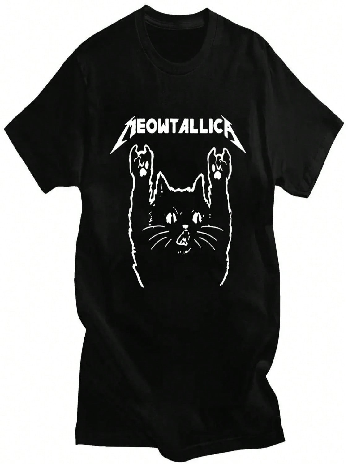 Funny Cat Meowtallica Cat Rock Music Graphic Print T Shirt Rock Music Fashion Crew Neck Short Sleeve Plus Size T Shirt Wounisex S