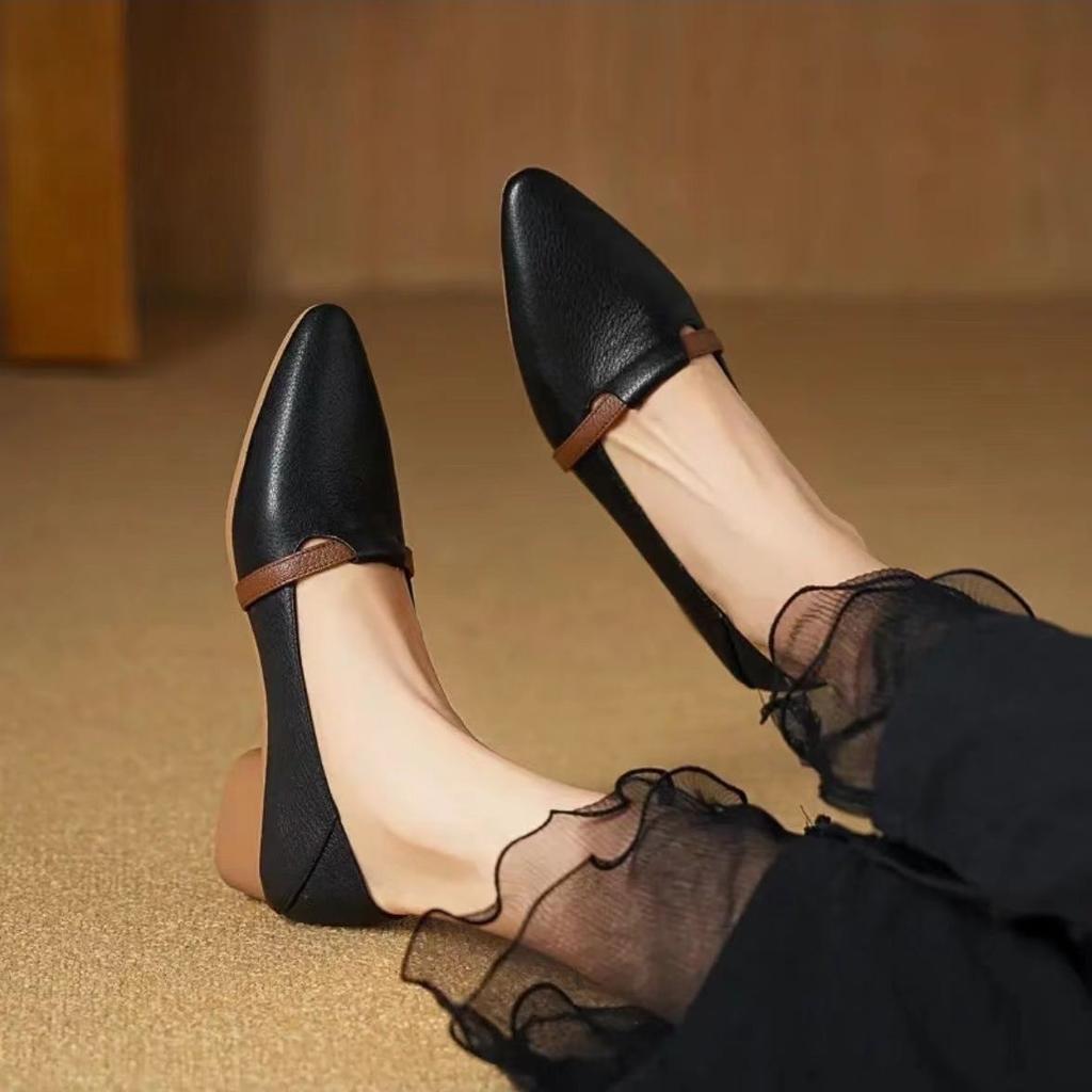 Single shoes women's 2025 new summer retro pointed head shallow mouth grandma shoes soft soles are not tired, one foot pedal flat women's shoes