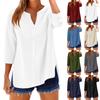 Chemise Boutonnée Manches 3/4 pour Femme Robe Col V Décontractée Habillée Blouses d'Été Hauts Professionnels Chemises à Col pour le Travail