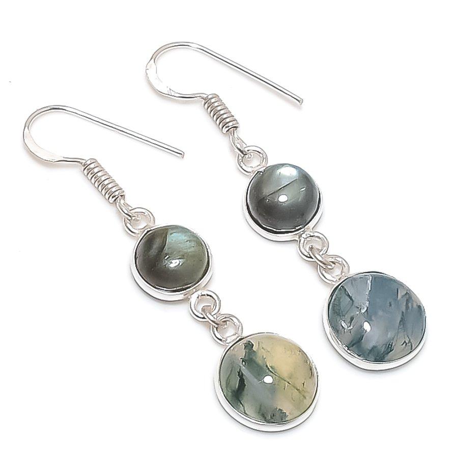 

Натуральный индийский моховой агат 925 стерлинговое серебро ювелирное изделие серьга 1,81 o2Z49