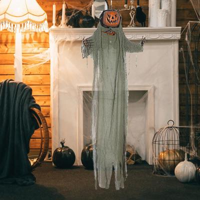 Hanging Skeleton Pumpkin Halloween Decoration Horror Scary Prop Animated Haunted House for