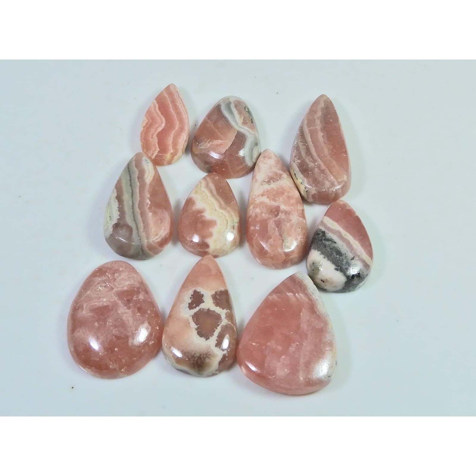 200Cts. Natural Pink Rhodochrosite Pear Cabochon Loose Gemstone 10Pcs Lot C-2320