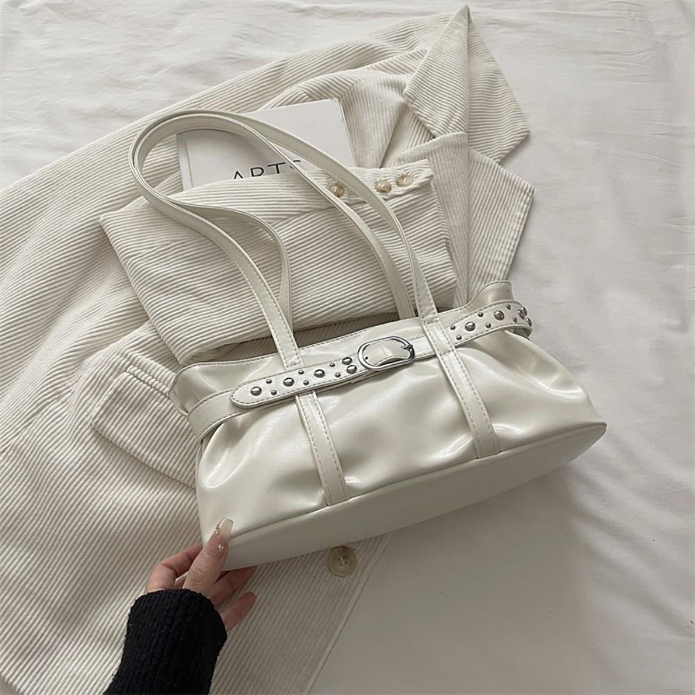 Rivet Belt Buckle Underarm Bag Large Capacity Tote Bag Trendy PU LeatherShoulder Bag Commute
