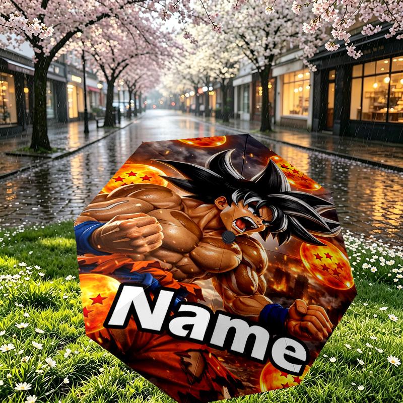 Custom Name Personalized DRAGON BALL Print Umbrella, Auto Open Close, 8‑Rib Sturdy Frame, Commute Camping Hiking Use, Birthday Gift