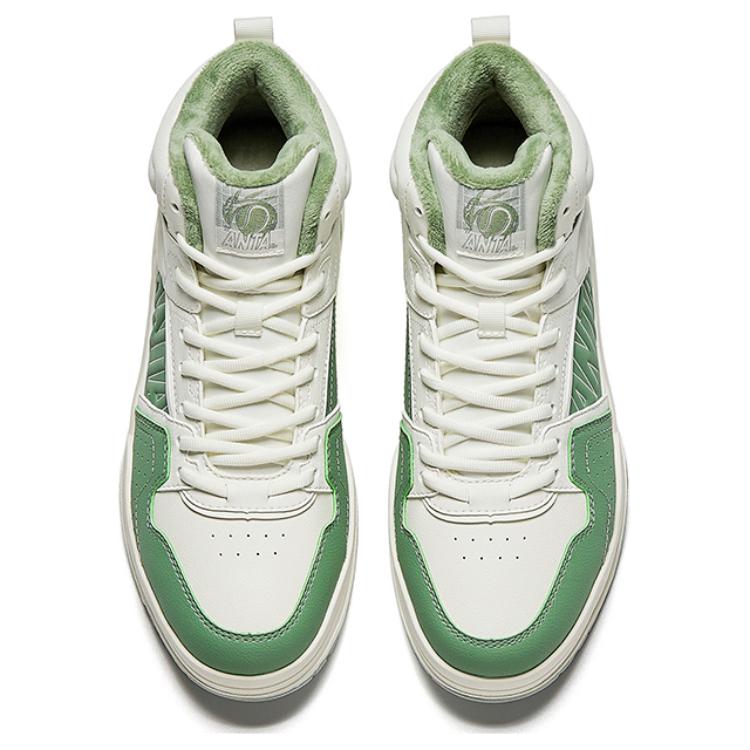New Anta Slam Wear Resistant Breathable Cushioning High Top Skateboard Shoes Women's White Green 122448972-2