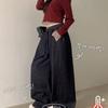 The Pink Women Non Fade Raw Hem Wide Denim Pants Black