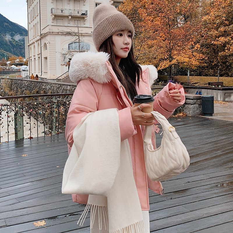 2024 New Fashionable Korean Style Large Fur Collar Design Niche Thick Winter Thick Down Cotton Coat Warm Streetwear Coat