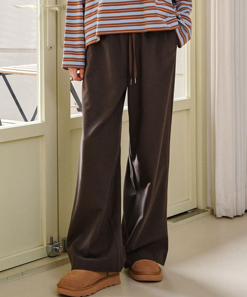 MALOUPE 2168 Brushed Four-Way Stretch Wide Pants (Brown)