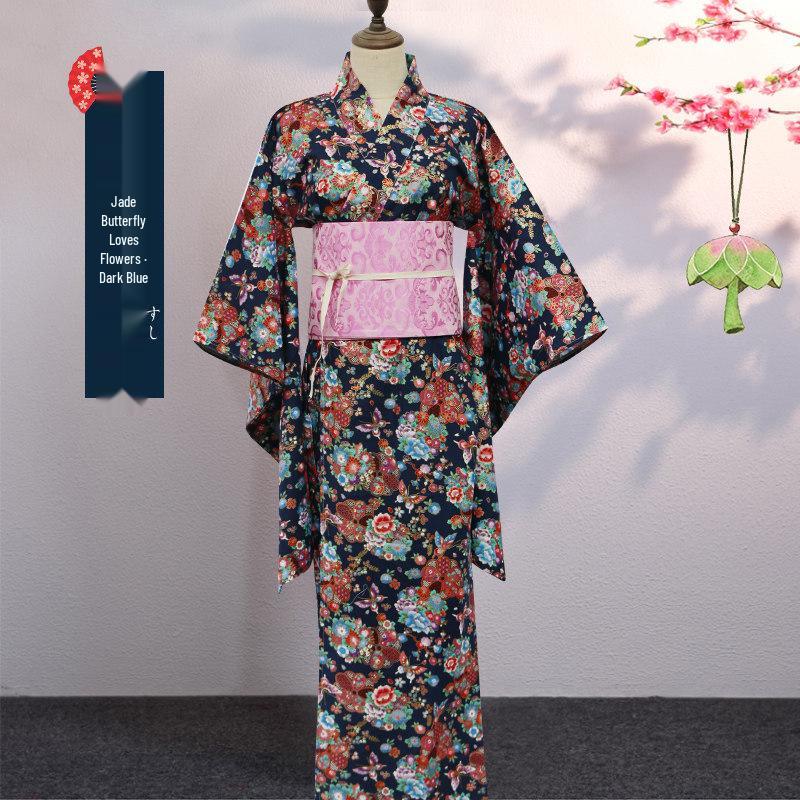 Japanese Wafu Hot Stamped Cotton Kimono for Girls - Bathrobe, Cosplay, Stage, or DIY Props
