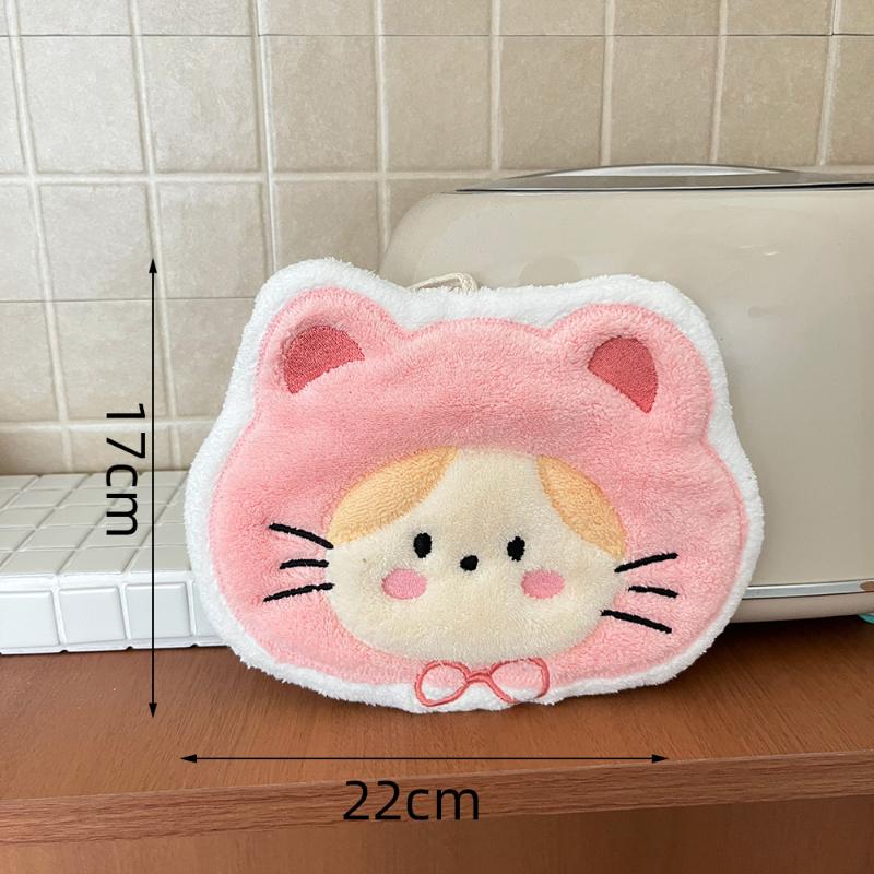Kawaii Cartoon Hand Towel Double-Layer Coral Velvet Drying Wiping Towels Hanging Style Absorbent Towel