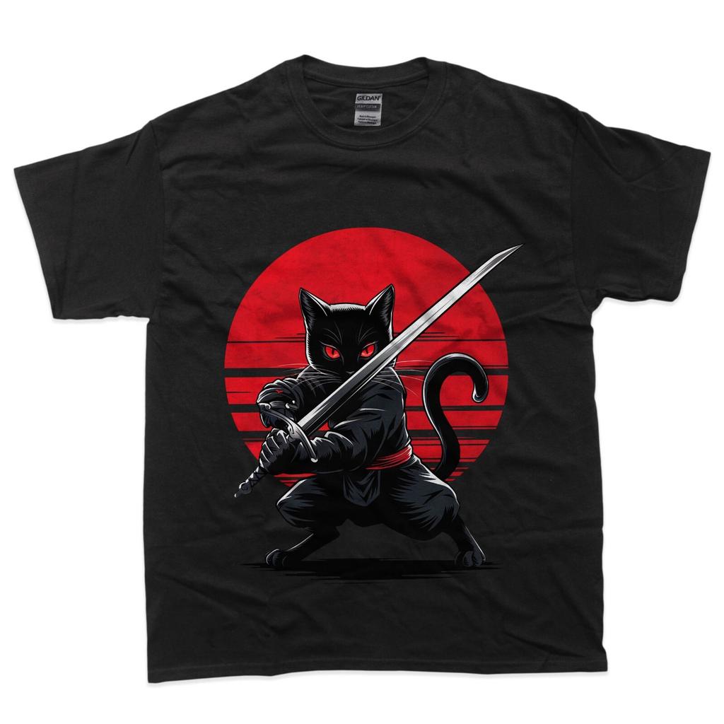 Gatto Samurai Guerriero Gatto Giapponese Ninja Gatto Anime Gatto Samurai Maglietta