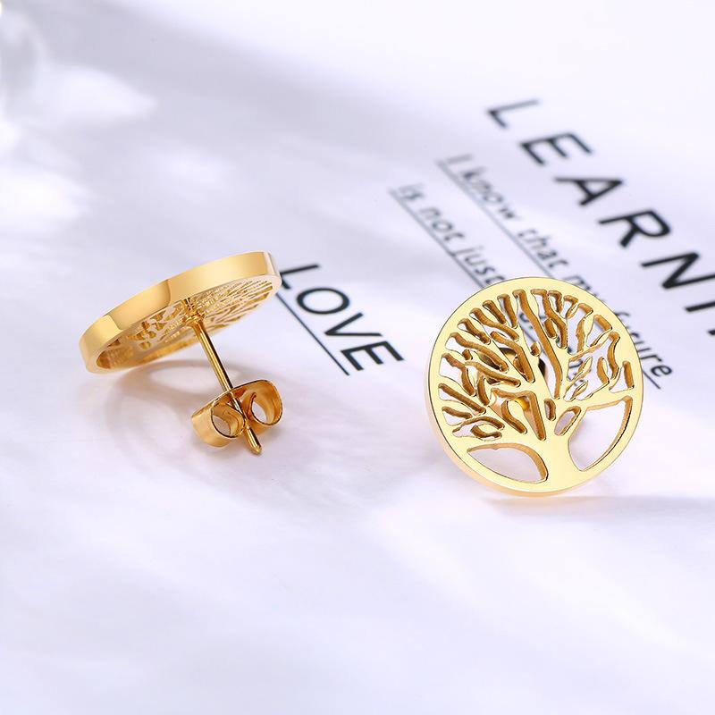 Earrings Korean Tree Of Life Earrings Temperament Stainless Steel Tree Of Life Earrings Gold Women'S Earrings