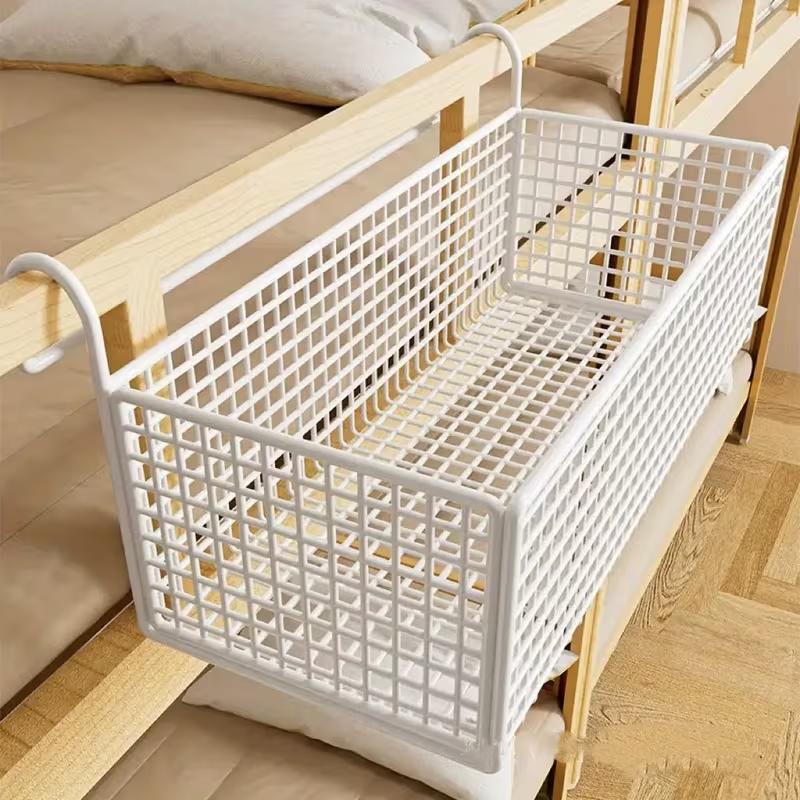 

No Drill Dorm Bed Shelf Storage Basket With Hooks Headboard Hanging Organizer Rack Special Bedroom Dormitory Space Saving Holder білий
