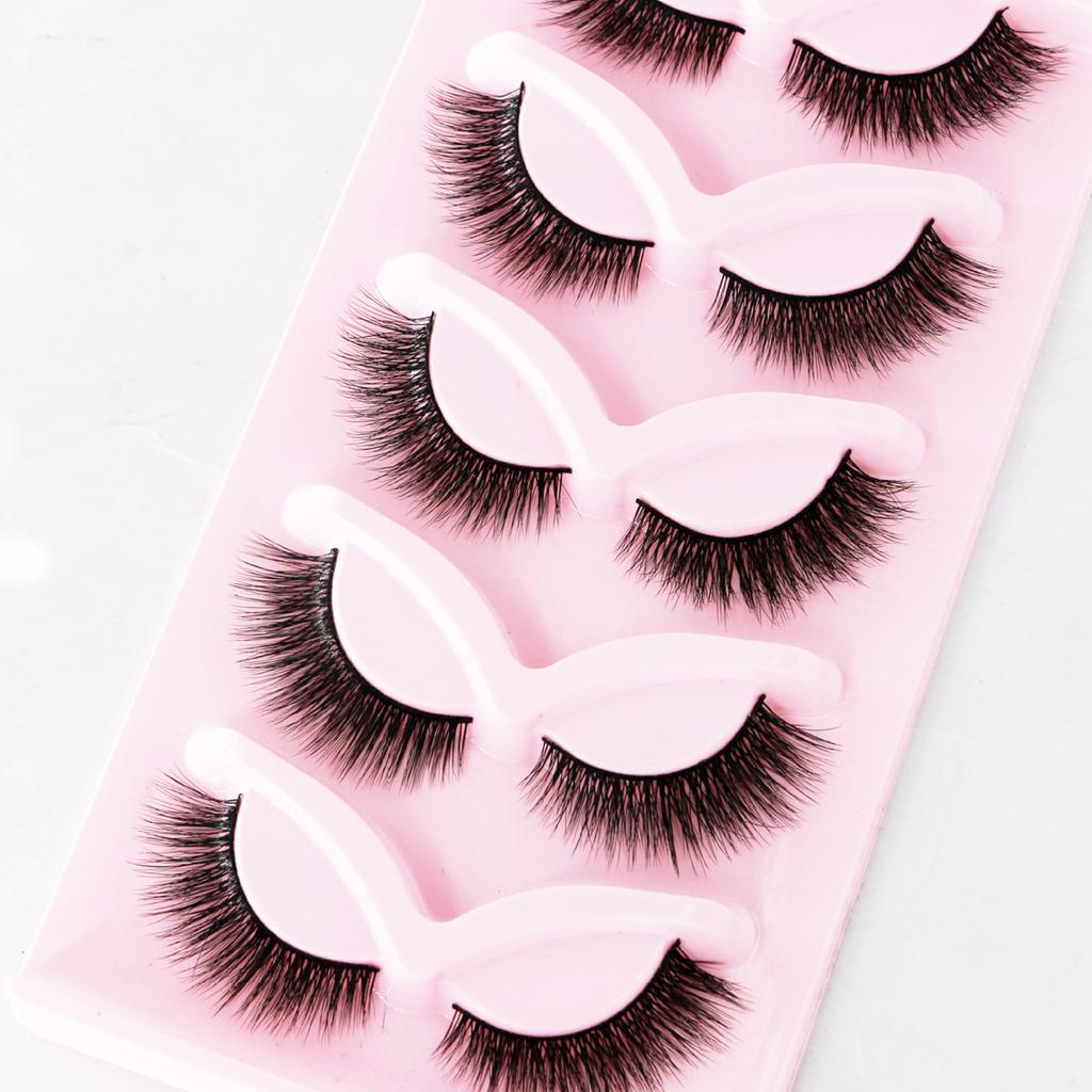 5 Pairs One-Piece False Eyelashes Dense Curling Hard Stem Design For Daily Eye Makeup
