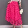 3D Applique Patchwork Tulle A-Line Midi Skirt with Lining Layered Flowy Half Skirt for Women Ethereal QT-2176
