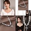 Luxurious Titanium Steel Cross Necklace For Men And Women With Handmade Design And Elegant Pearl Accents