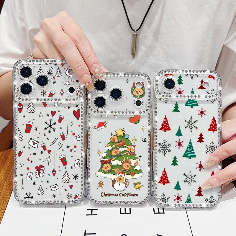 For iPhone 16 Pro Max Case Christmas Tree Pattern Diamond Cover For iPhone 17 Aiir 15 14 13 16 17 16e Funda iPhone17 Pro Max