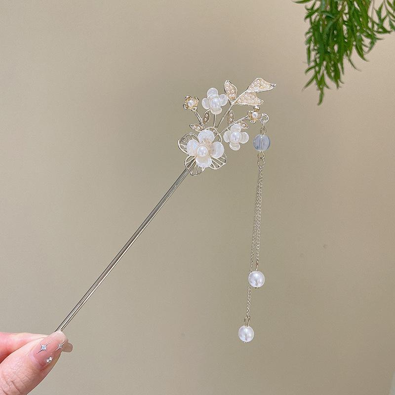 Alloy Hairpin Antique Female High-end Sense New Chinese Hairpin Versatile Fringed Hairpin Retro Back Head Disc Hair Headdress