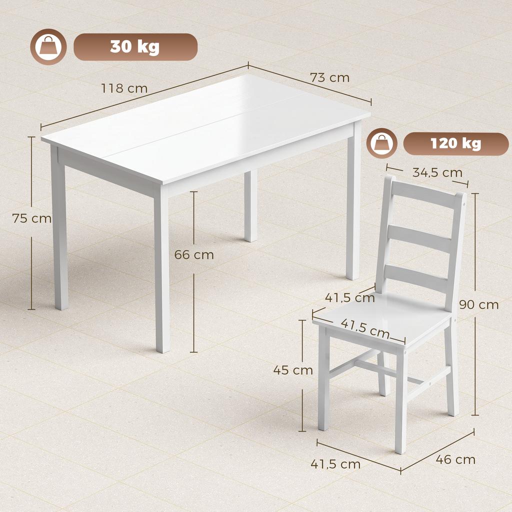 5 Piece Dining Room Set For 4 People Rectangular Dining Table And Chairs Made Of Solid Wood For Small Spaces White