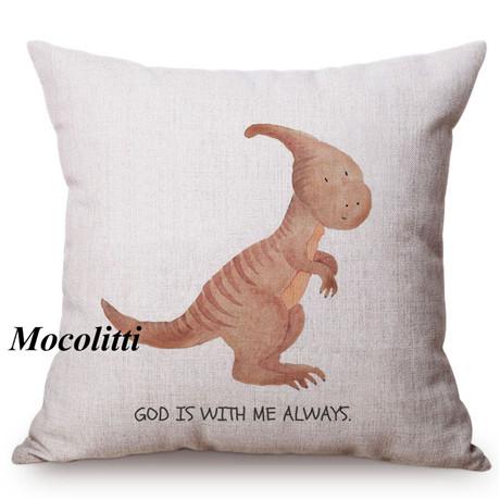 Cute Dinosaur Nordic Watercolor Cartoon Painting Kid'S Nursery Art Sofa Decoration Throw Pillow Case Cotton Linen Cushion Cover