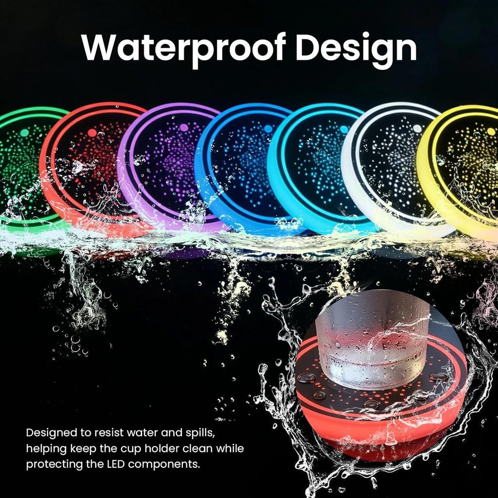 1/2PCS LED Car Cup Holder Lights, Light up Car Coasters for Cup Holders 7 Colors Changing USB Charging Mat Waterproof Cup Pad