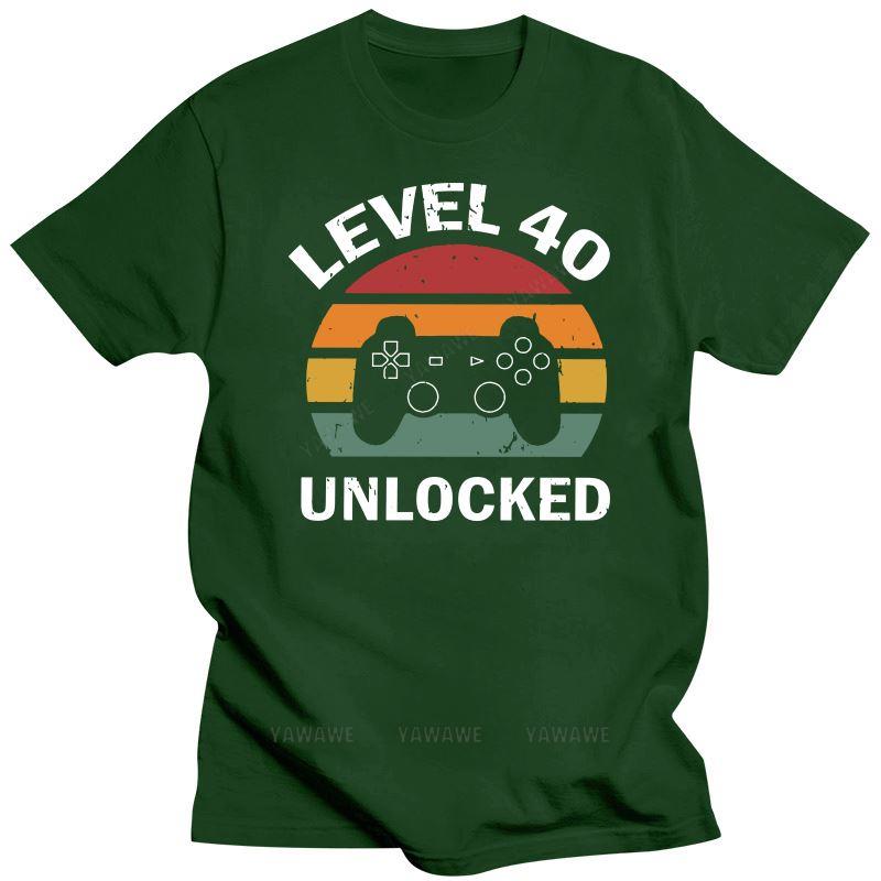 Mens Clothing 1980 40Th Birthday T Shirt For Men Cotton 40 Years Old Level 40 Unlocked Game Tee Top Short Sleeve Fashion T-Shirt