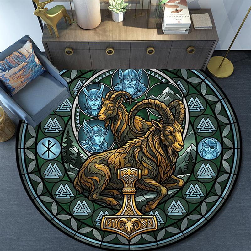 Ragnarok Symbolism Round Area Rug Under Office Chairs Bedroom Living Room Home Decor
