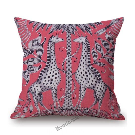 Orange Yellow Blue Pink Purple Tropical Plant Giraffe Unicorn Animal Pattern Toile De Jouy Decorative Pillow Case Cushion Cover