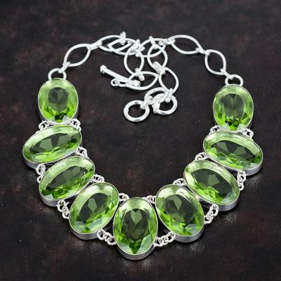 Facettierte grüne Amethyst Halskette Edelstein Halskette handgefertigter Schmuck 925 Sterling Silber Halskette verstellbare Kette Halskette Geschenke für Frauen