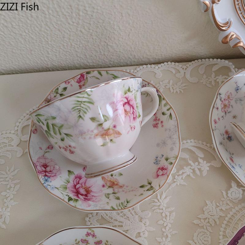 Floral Pattern Ceramic Cup&saucer Dining Table Gold-plated Coffee Mug Milk Tea Cup Afternoon Tea Teacup Fruit Juice Container