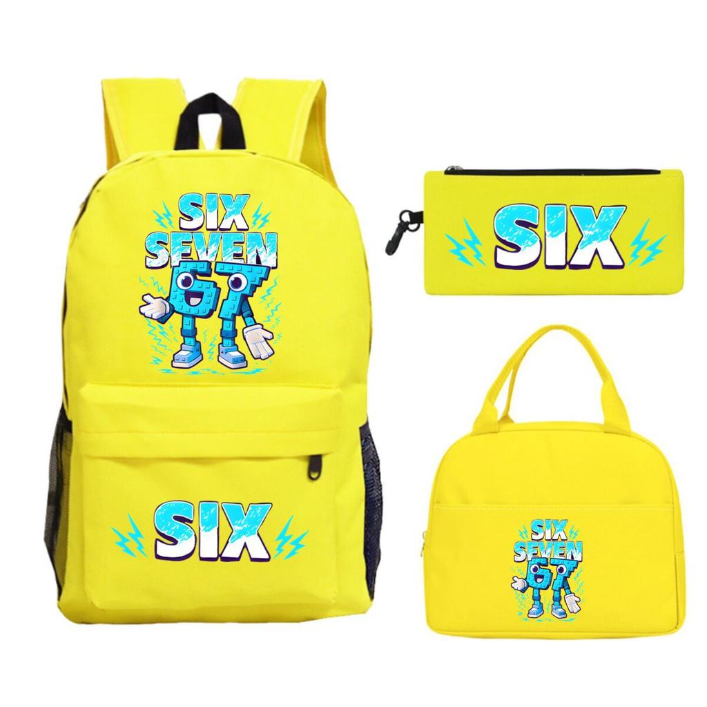 Sechs Sieben 67 Bedruckter Kinderrucksack Brottasche Federmäppchen Schultasche für Schüler Dreiteiliges Set