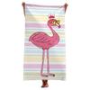 Classic Flamingo Striped Beach Towel, Quick Dry Soft Cotton, Pink Stripes with Flamingo Print for Summer Pool Use