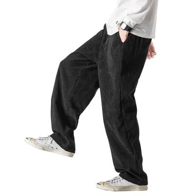 IAN-LIFE Men's Wide-Leg Corduroy Pants, Black, Size M