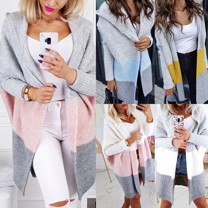 Ladies Long Hooded Cardigan Knitted Sweater Coat For Winter Casual Plus Size Style