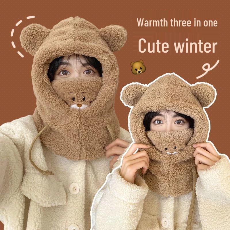 Newcomer Exclusive: Women's Hooded Bear Hat with Scarf and Gloves - Cute Autumn/Winter Neck Warmer
