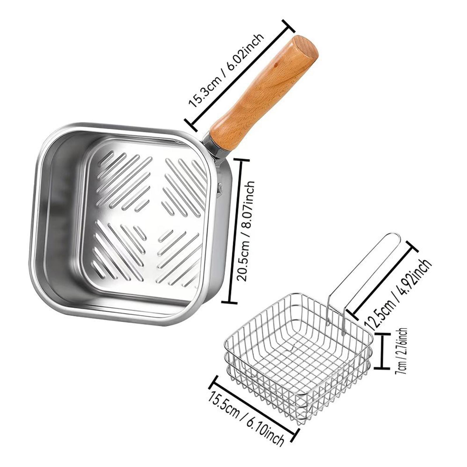 

Кастрюля-фритюрница из нержавеющей стали с корзиной, многофункциональная портативная квадратная сковорода для жарки во фритюре для чипсов, картофеля фри, рыбы, кухонные принадлежности
