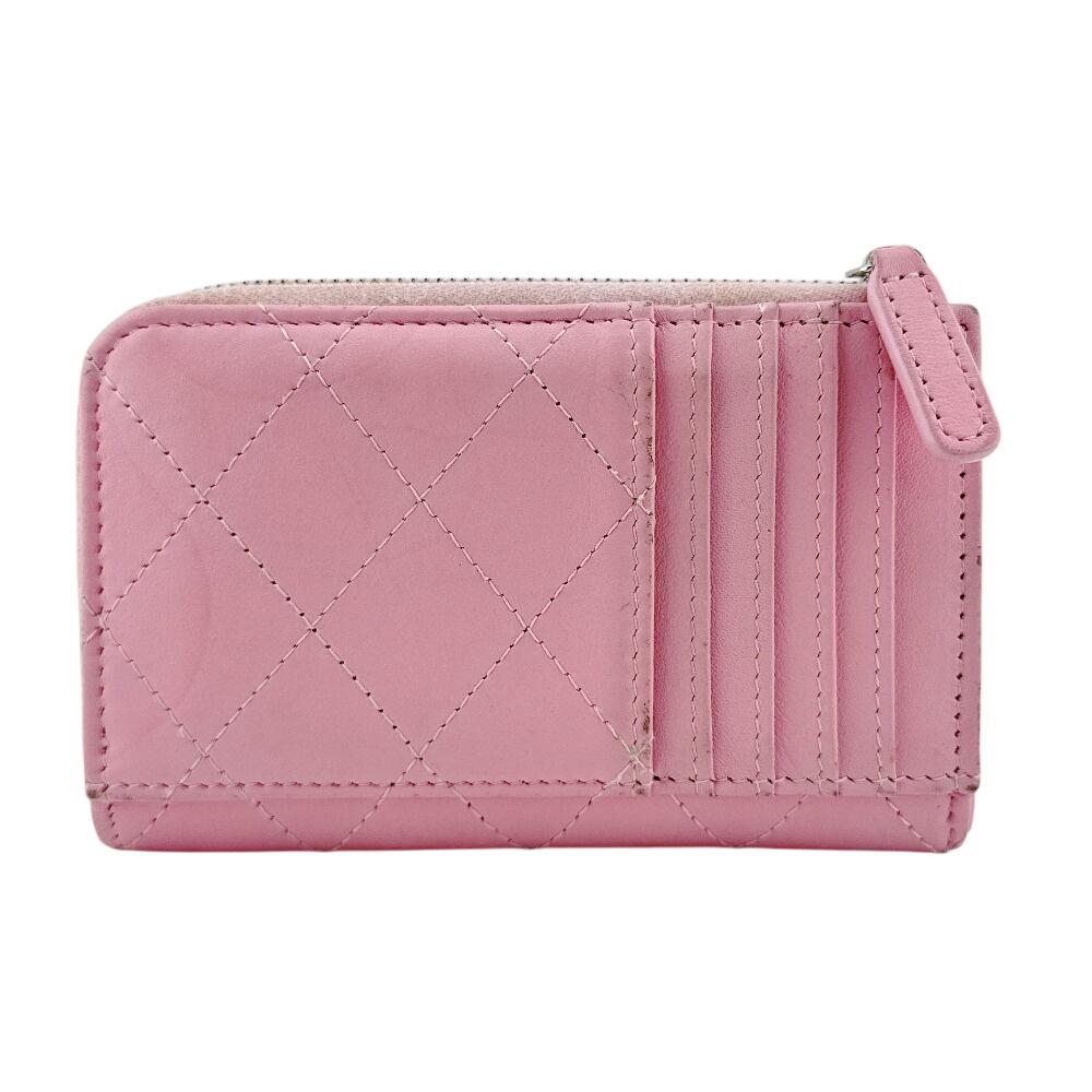 Chanel Fragment Case Matrasse Leather Card Case Pink Leather Used