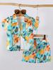 Boys' Coconut Tree Short Sleeve Set - Spring/Summer Casual Lapel Shirt