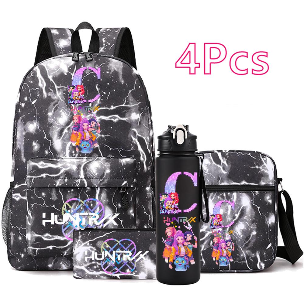4 Stück/Set Cartoon Anime Aufdruck Rucksack Große Kapazität Schultasche Umhängetasche Tasche mit 750ml Wasserflaschenhalter Junge Mädchen Schultasche