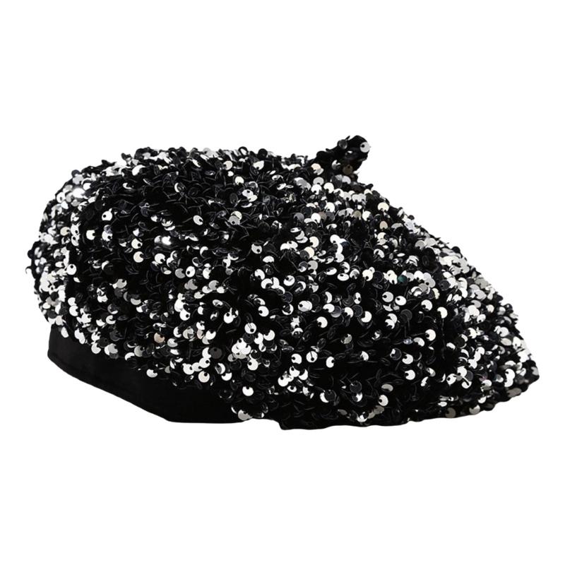 Pailletten Baskenmütze Modische Französische Baskenmütze Elegante Winter Herbst Mütze Damen Winter Kopfbedeckung Für Partys Outdoor Reisen