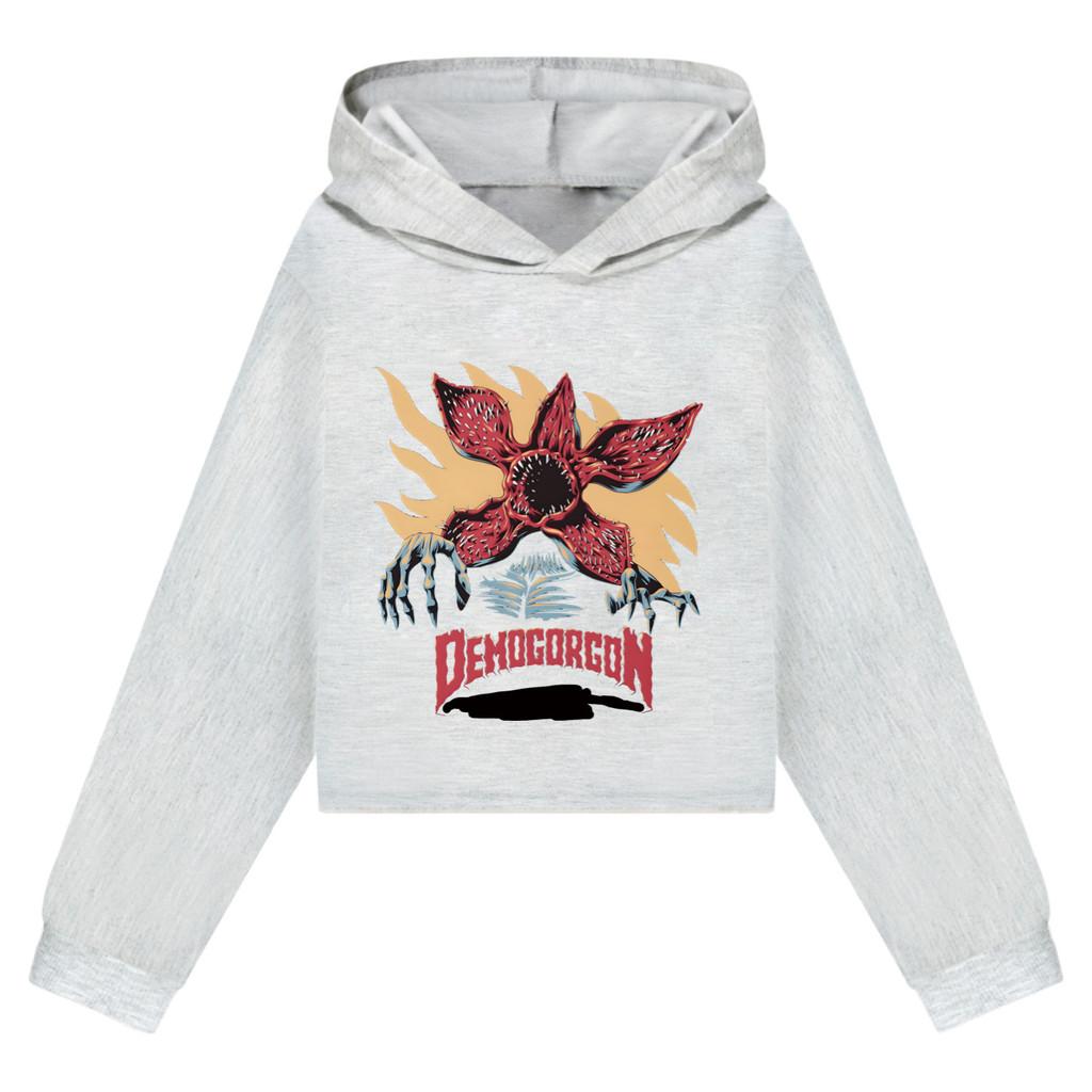 

5385 Дитячі Дівчата Худі з принтом Демогоргона, З Довгими Рукавами, Короткий Стиль 160cm сірий