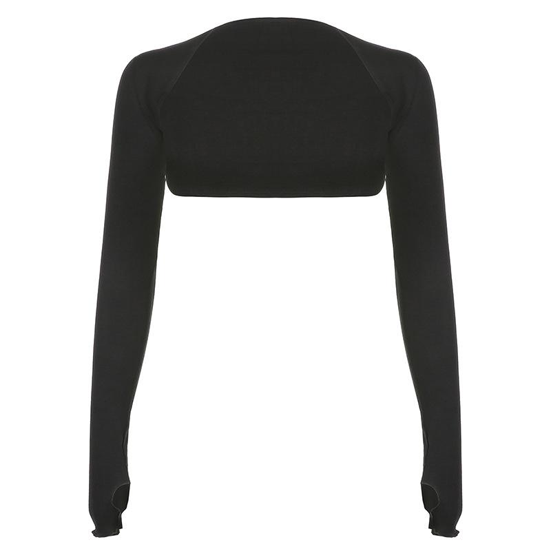 Women Thumbhole Long Sleeve Bolero Shrug Solid Color Open Front Cropped Cardigan Top Bodycon Slim Fit Sunscreen Arm Cover Jacket
