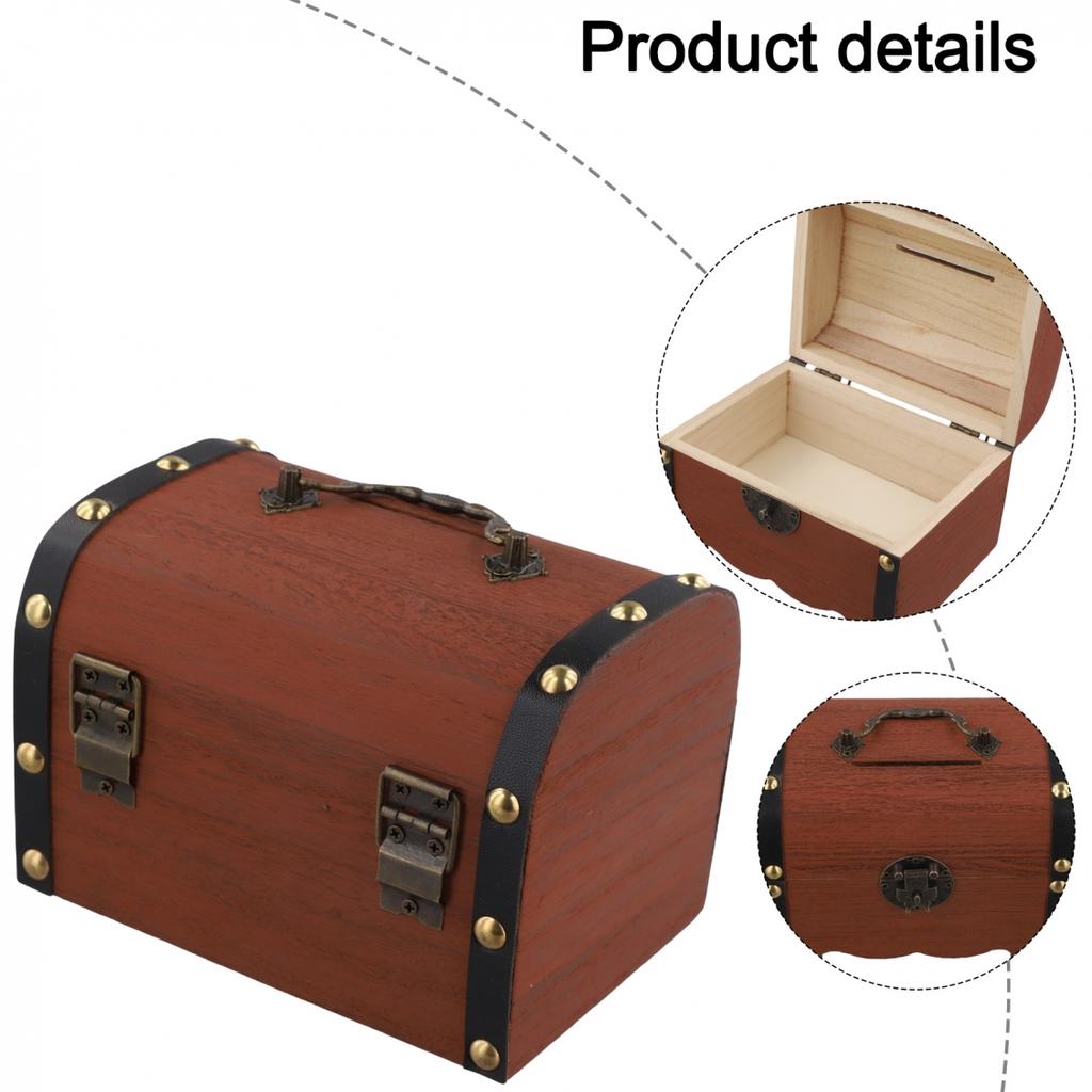 Decorative Storage Coin Box Piggy Bank Wooden Treasure Chest